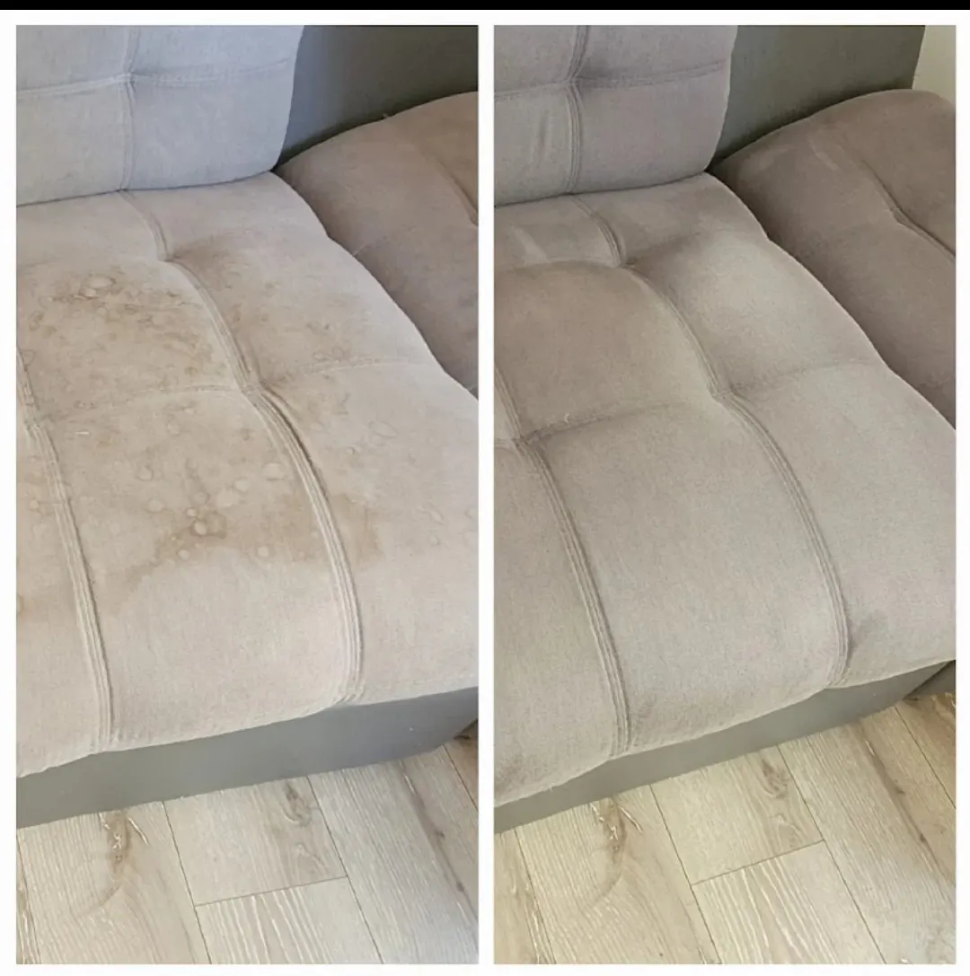 Avant après nettoyage canapé gris beige taches à Lille — résultat TEXTYL